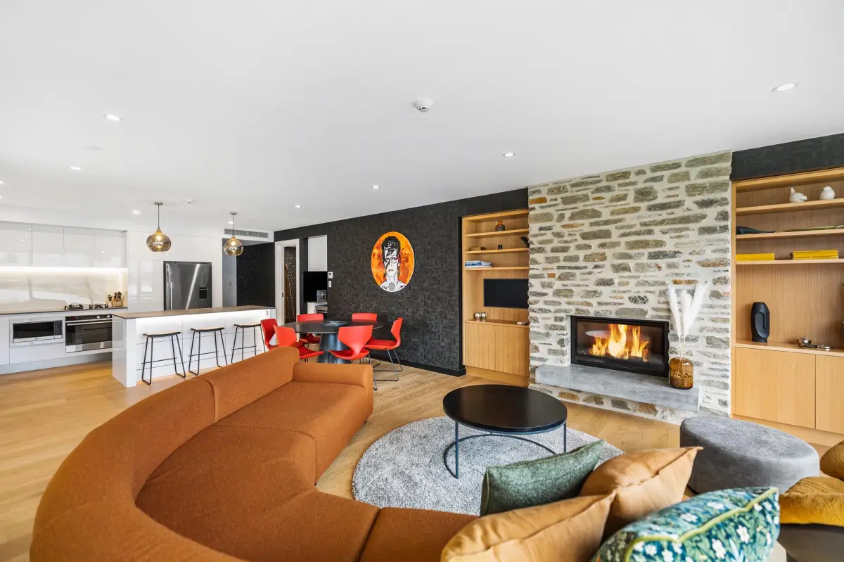 Stone Fireplace in Modern Living Room