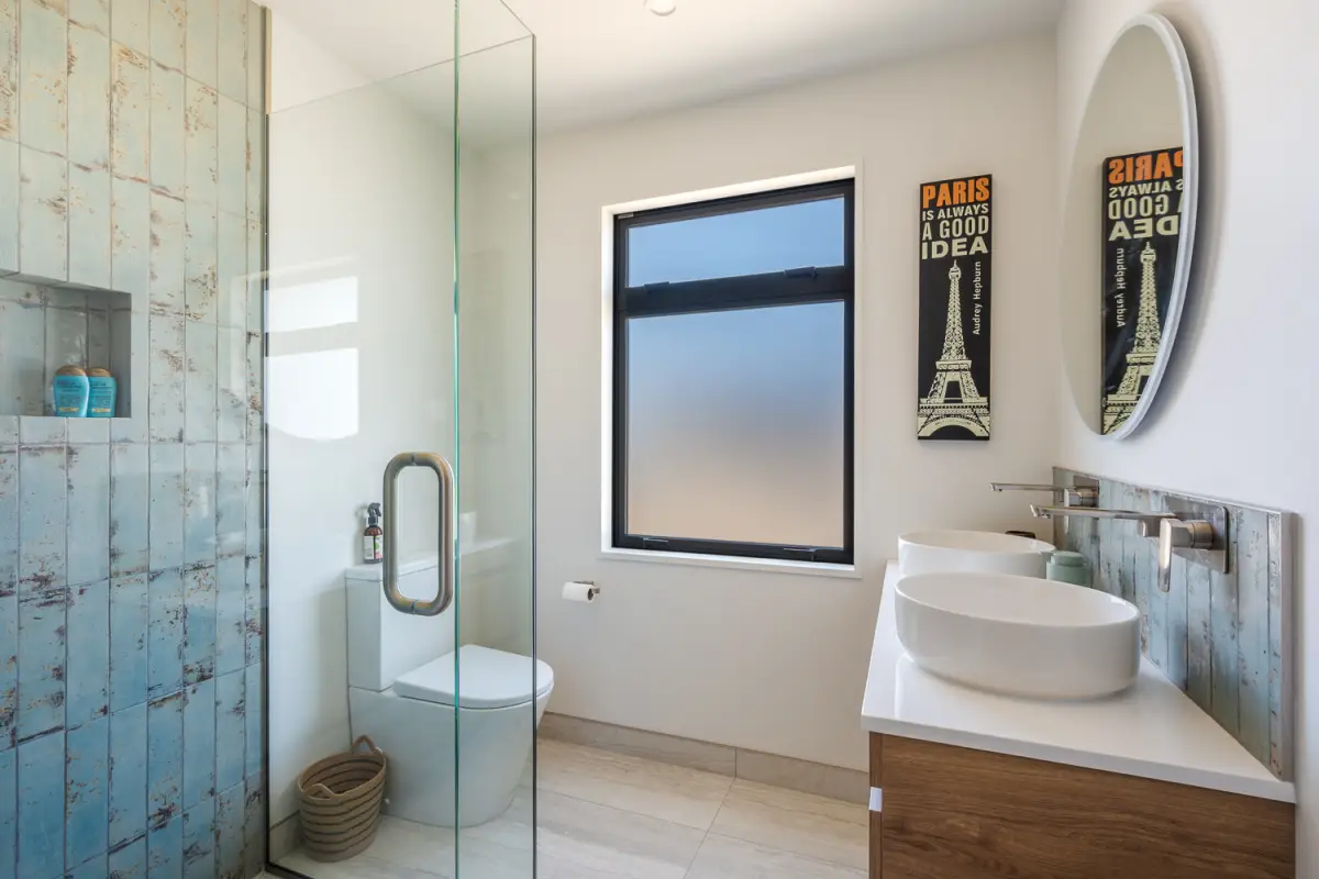 Modern Bathroom with Double Vanity & Glass Shower 