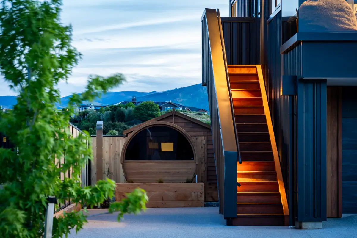 Warmly Lit Stairway at Dusk